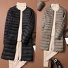 Womens Lightweight Down Coat Mid-Length Round Neck Solid Color Outerwear Winter