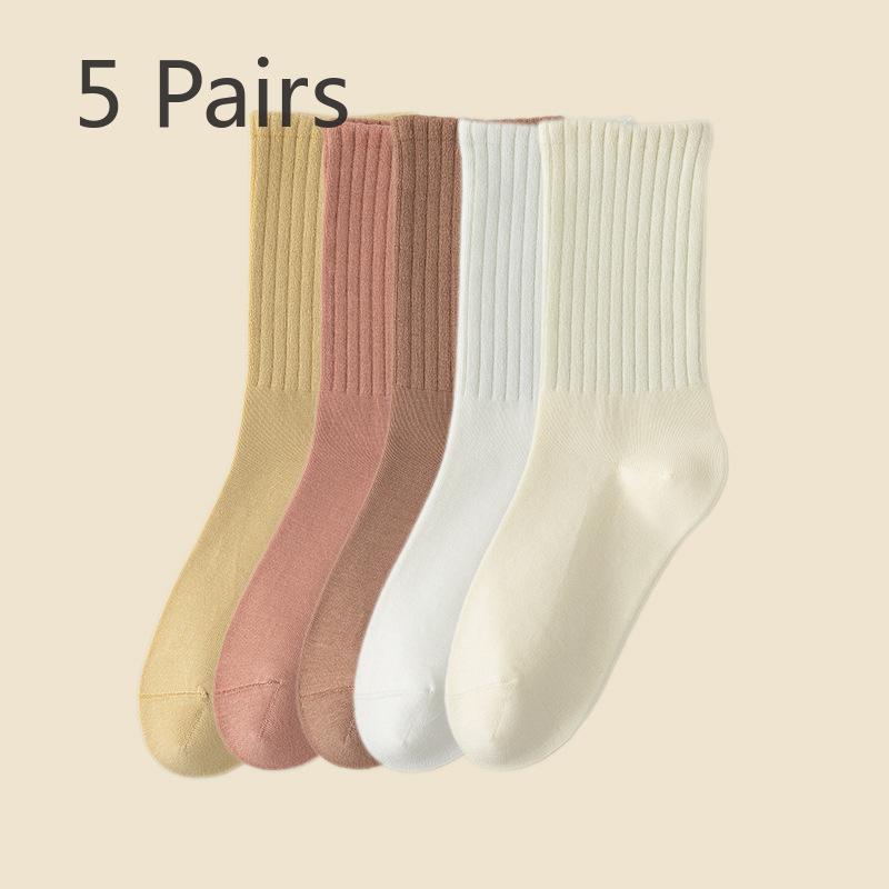 

5 пар женских спортивных носков для весны и осени с высокой талией, без косточек, с высокой поддержкой, однотонные, антипиллинговые, хлопковые чулки 5 Pairs