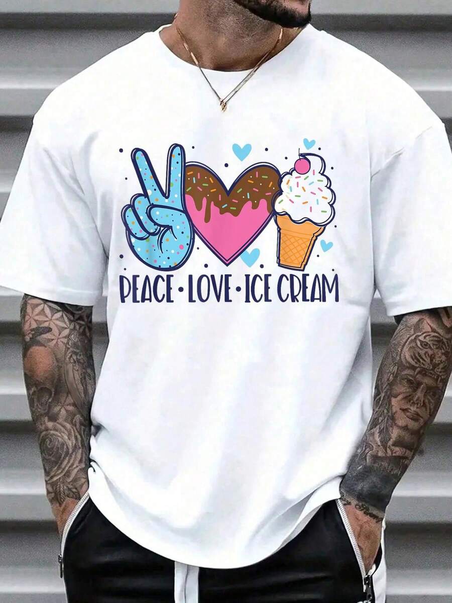

Peace Love And Ice Cream Happy Ice Cream Day Unisex T-Shirts S