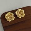 Retro Gold Rose Pullable Collarbone Chain Neck Chain Extension Premium Light Luxury Stud Earrings Exquisite Fashion Earrings