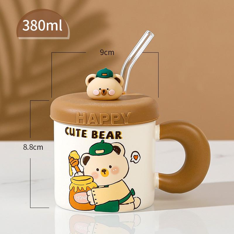 Latest Straw Cup with Lid Anime Duckling Ceramic Cup High Value Large Volume Large Cup Girl High Temperature Resistance Drinking Cup