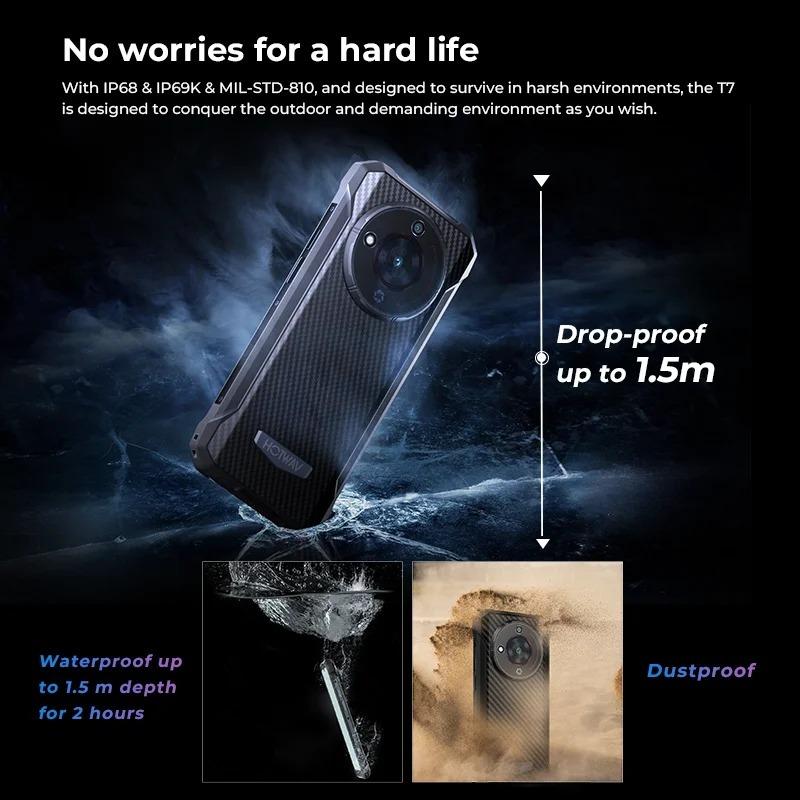 HOTWAV T7 Rugged Smartphone Android 13 8GB(4+4)+128GB ROM Celulares 6280mAh Large Battery 21MP+8MP Camera 6.52'' HD Rugged Phone