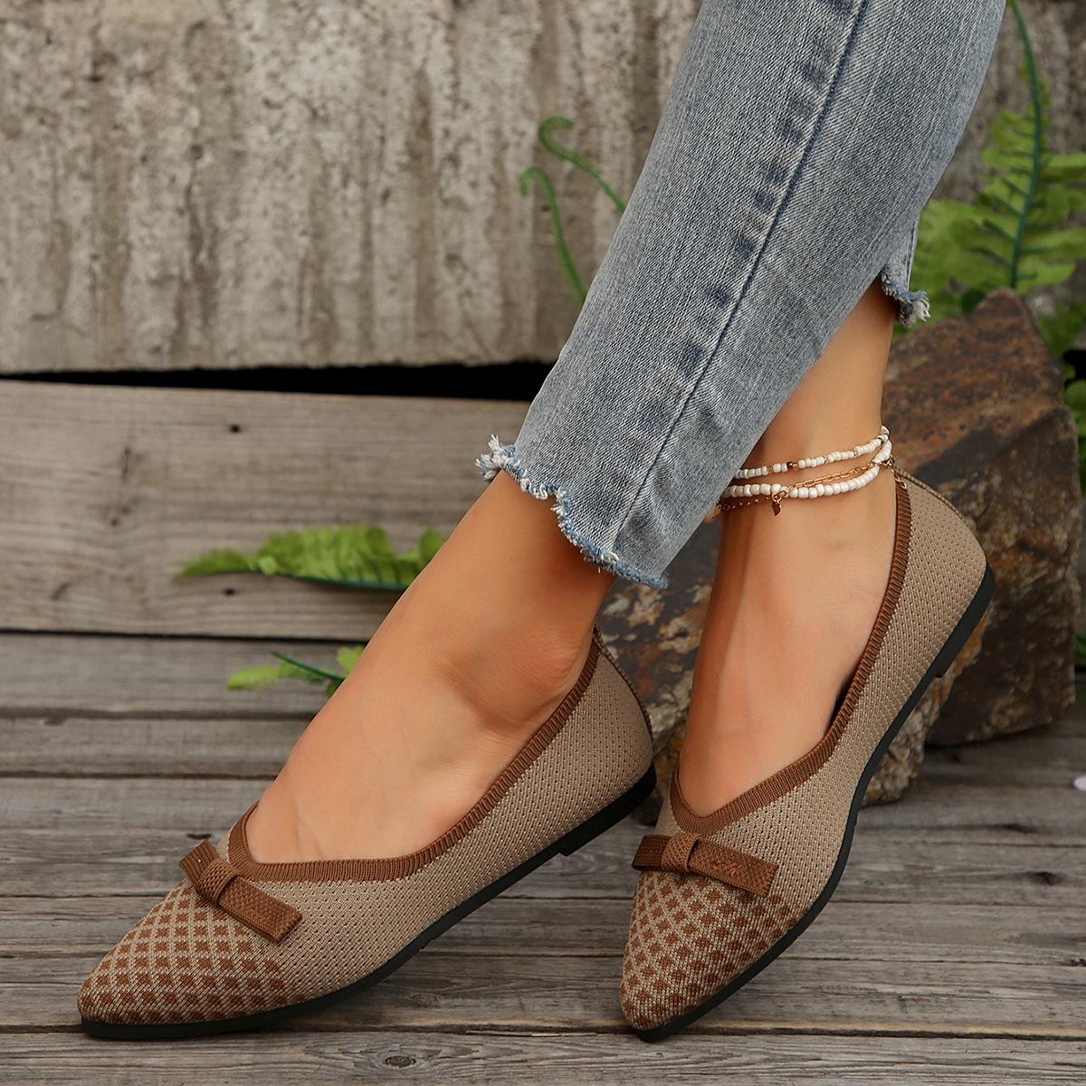 

Повседневные туфли Butterfly Knot Ankle Single для женщин, вязаная и плетеная обувь 43 дубильная кора