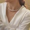 100% Natural Bright Freshwater Pearl Trendy Double Layered Chains Choker Necklace  For Women Mother's Day Gifts