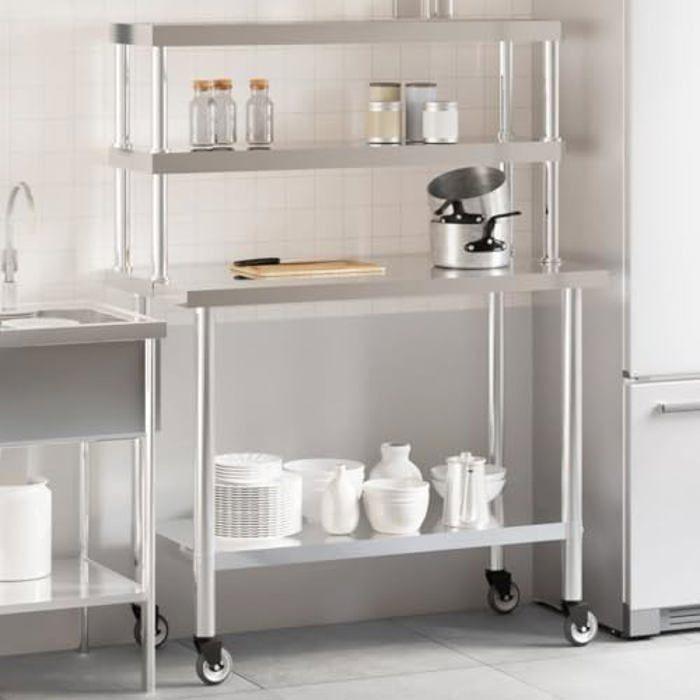 Kitchen Work Table - VIDAXL - 110x55x150 Cm - Stainless Steel - 4 Wheels - Storage Shelves