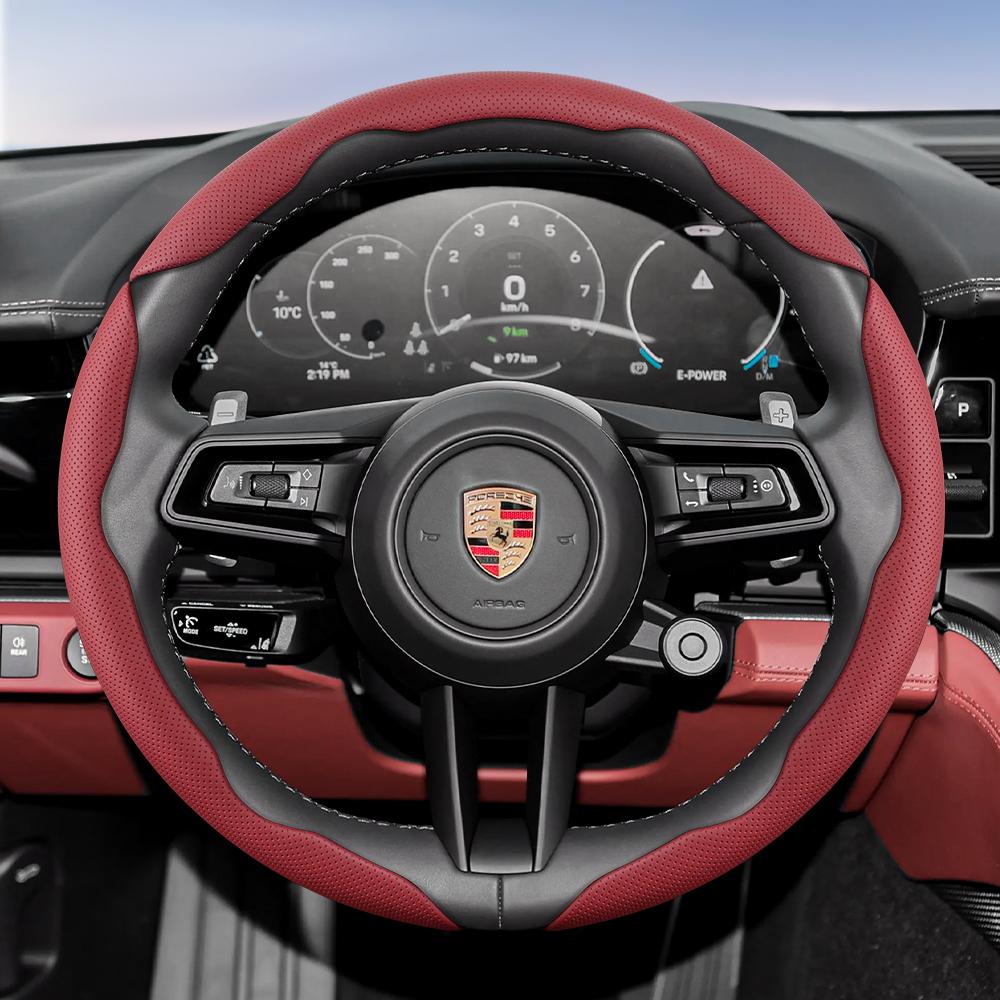 Geschikt voor Porsche Ademend Gat Leer Stuurwielhoes Gesegmenteerd Cayenne 996 Macan 957 Boxster 986 718 997 Turbo 911