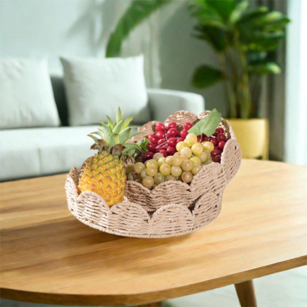 Decorative Hand Woven Basket Japanese Style Paper Rope Basket Braided Serving Tray Living Room