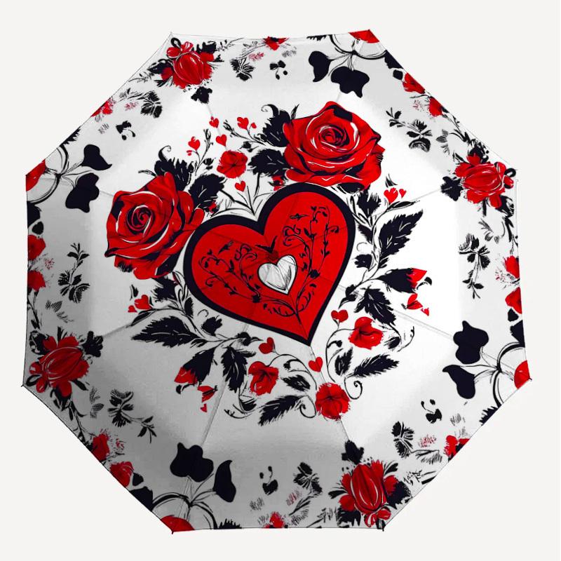 1PC Rose Heart Umbrella-8-Rib Reinforced Portable Folding Travel Suitable for All Seasons Outdoor Daily Use Is an Ideal Choice -K0346