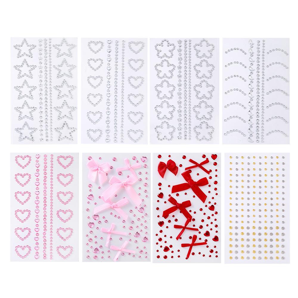 Ins Face Sticker Face Jewelry Organza Bow Resin Round Diamond Pearl Jewelry Eyebrow Sticker Lip Sticker