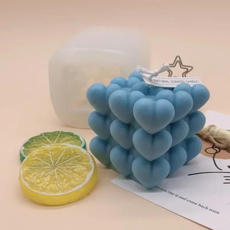 Handmade Creative Love Shape Magic Ball Silicone Candle Mold DIY Heart Pyramid Honeycomb Candle Making Chocolate Soap Resin Mold