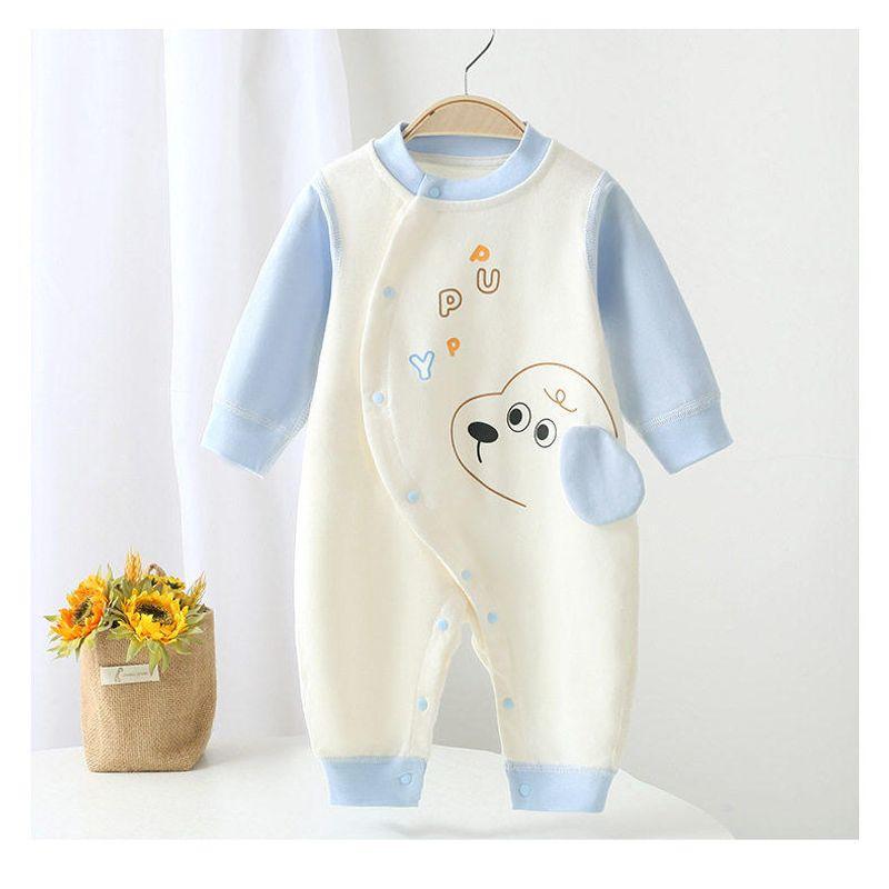 All-Cotton Pure Cotton Newborn Jumpsuit, Pure Cotton Class a Baby Clothes, Spring and Autumn Side-Buttoned Romper for Infants