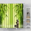 Zen Garden Shower Curtain Spa Green Bamboo Black Stone White Flower Bathroom Decor Supplies Bath Curtains Sets Polyester Fabric