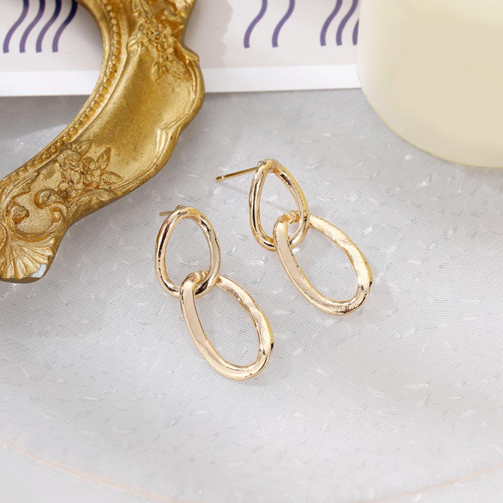 Creative Geometric Stud Earrings, Fashion Street Photography Exaggerated Oval Metal Stud Earrings, Wind Earrings