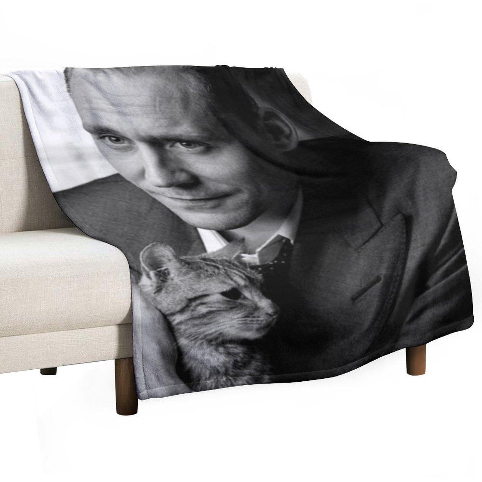 Tom with cat Throw Blanket Travel Flannel Fabric Cute wednesday Blankets 30x40in