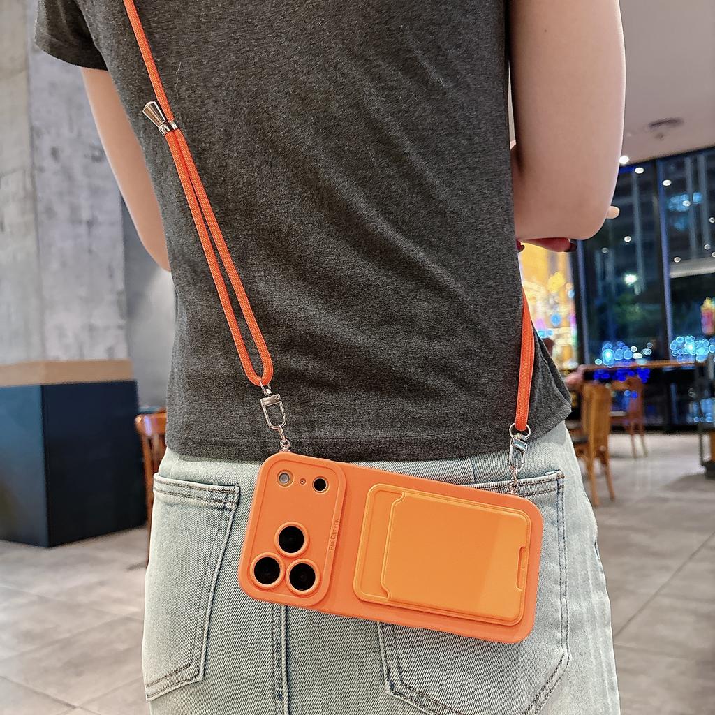 Luxury Crossbody Necklace Lanyard Card Pack Soft Case For iPhone 17 16 15 14 Plus 13 12 Pro Max Mini 17promax 17pro Wallet Cover