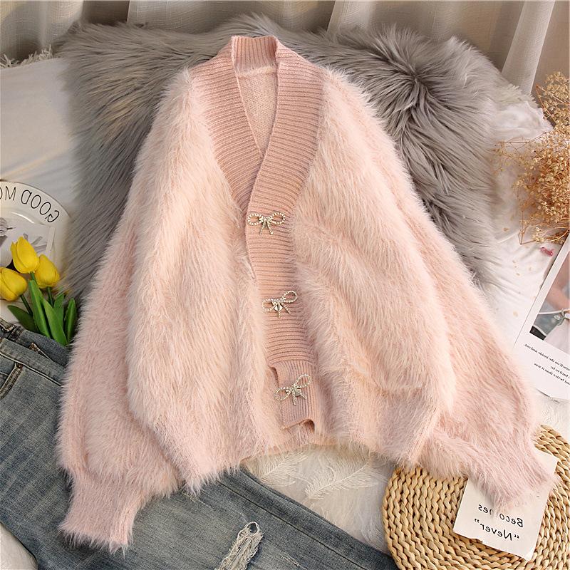 Damenmode, lässig, Herbst/Winter, einfarbig, bedruckt, langärmelig, V-Ausschnitt