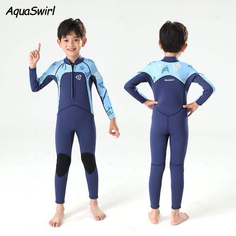 Kids UV Protection Rash Guard Swimsuit Long Sleeve One-Piece Boys Girls Quick Dry Swimwear 2.5mm Thickness Small