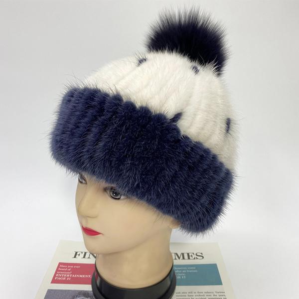 

Новые зимние шапки для женщин Натуральные вязаные норковые шапки Мода Тепло Стильные Теплые Женские Шапки с помпоном из лисьего меха One Size