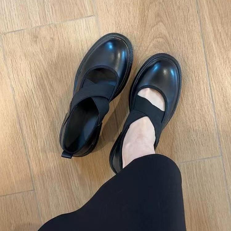 Sheepskin new silver leather loafer single shoes women's retro style thick heel platform small leather shoes