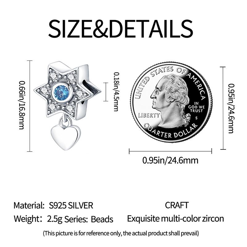 Charms Original Copper Plated Hexagram Six Points Heart Beads Fit Bracelet Diy Fine Gift Women Delicate Jewelry