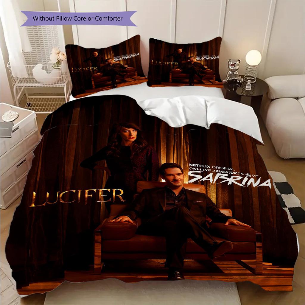 Mystery Lucifer Bedding (1 * duvet cover + 2 * pillowcase, without core) 2D Flat Duvet cover and pillowcase Christmas birthday gift Bedding set