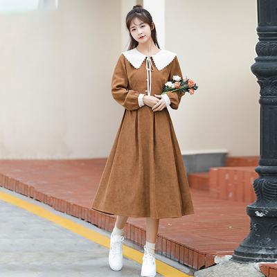 Japonský styl podzimní zimní mašle Roztomilé sladké šaty Mori dívka s dlouhým rukávem Vintage vestidos