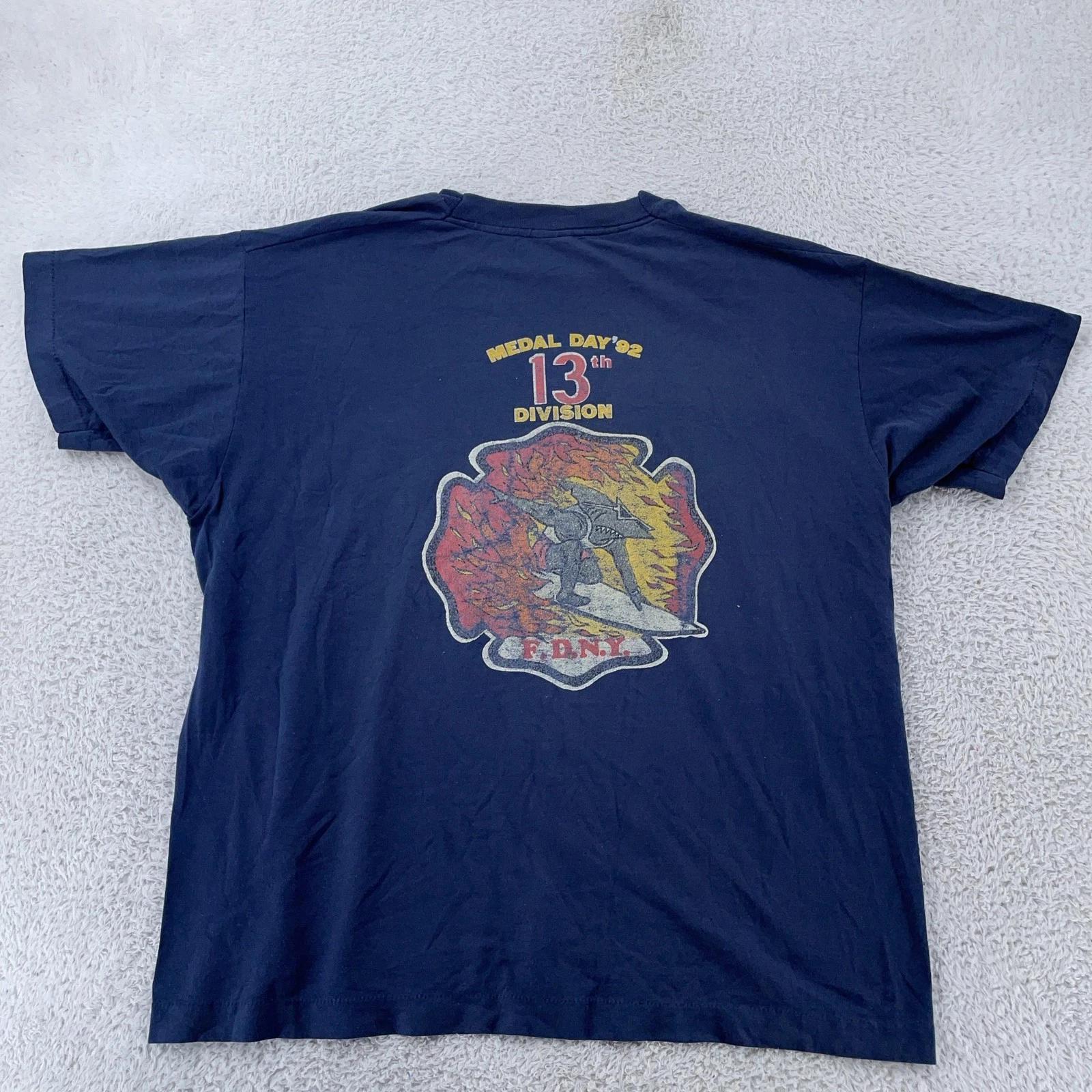 

Vintage 1992 FDNY Firefighter T-Shirt Mens L/XL Medal Day 13th Division NYC 90s 2XL
