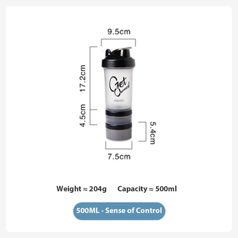 

500 мл портативная бутылка для воды большой емкости для занятий спортом в спортзале, бодибилдингом, 3-слойный шейкер, бутылка для протеина, чашка для смешивания порошка