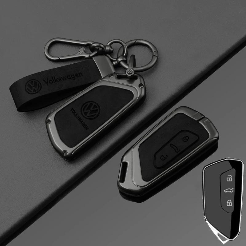 Valve Stems Caps For VOLKSWAGEN VW Fashion Zinc Alloy Leather Car Key Case Cover Shell For VW Volkswagen Golf 8 2020 SEAT Leon M QQ8