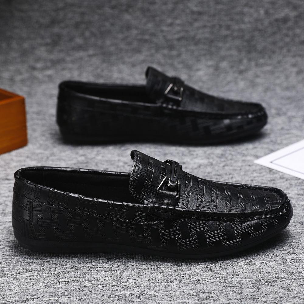 Black Breathable Round Toe Flat Leather Shoes for Men Luxury Sale High Quality Fashion Summer Common Elegant Man Casual Shoe