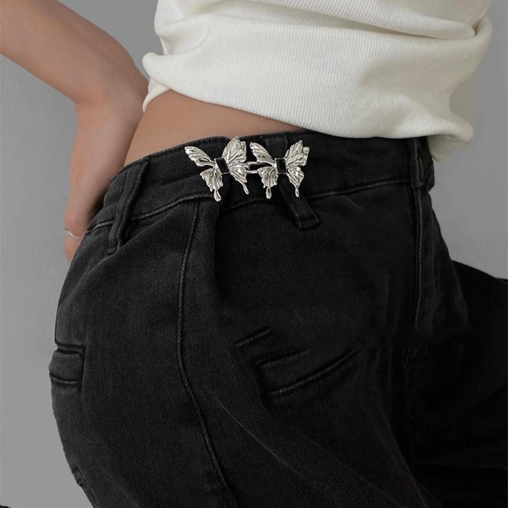 Waist Buckle Butterfly Pants Button Tightener Waistband Jean Buttons for Loose Jeans   Trousers