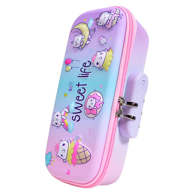 Piórnik 3D z zamkiem na hasło o dużej pojemności dla szkoły podstawowej i przedszkola - Uroczy, kreatywny, wielowarstwowy design