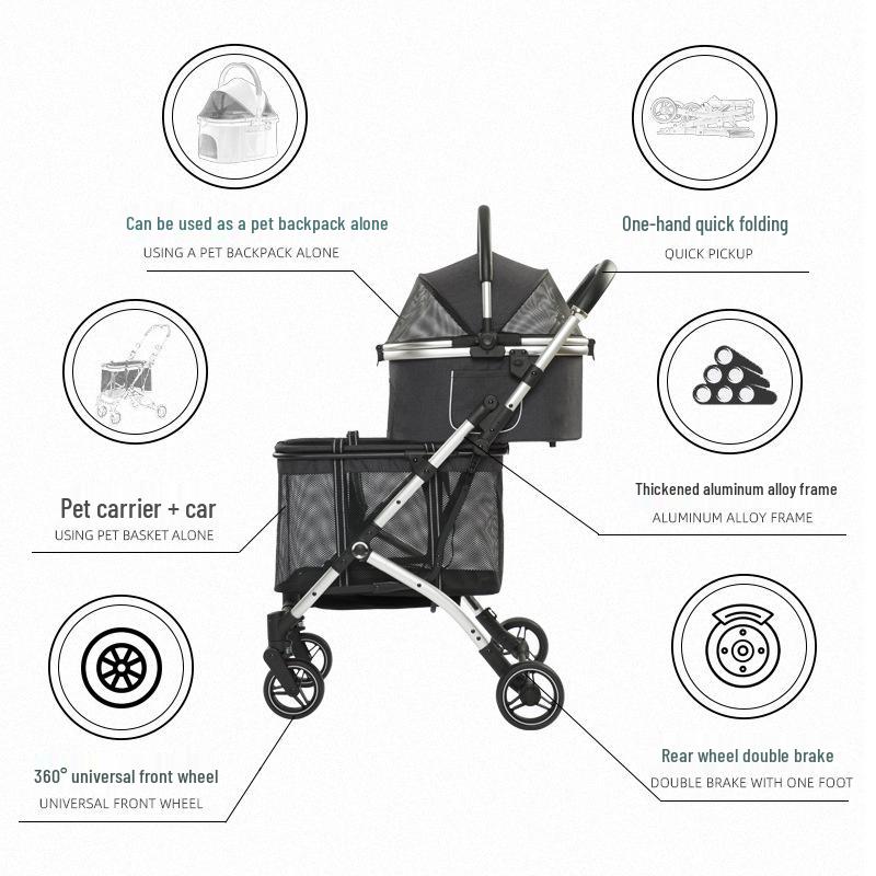 Double-Layer Pet Stroller: Spacious Design for Multiple Cats & Dogs, Removable Carriage