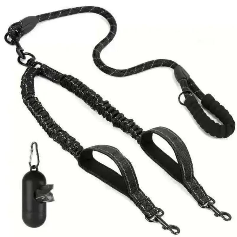 2-in-1 Retractable Dual Dog Leash, Heavy-Duty Bungee Slip Lead with Anti-Slip Handle, Anti-Pull Portable Safety Pet Leash
