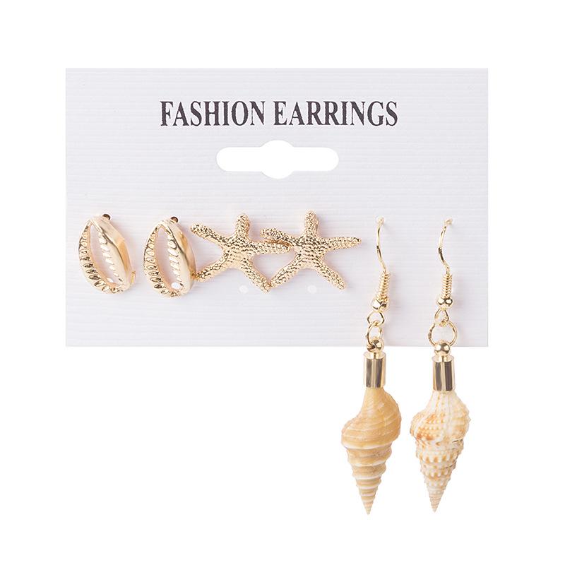 Trendy Alloy Shell Tassel Earrings: Ocean-Style Conch & Pearl Set