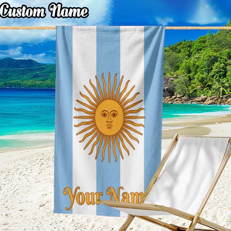 Custom Name Argentina Flag Beach Towel - Soft, Ultra-Absorbent Microfiber, Lightweight, Perfect for Beach, Parties, Travel, Camping