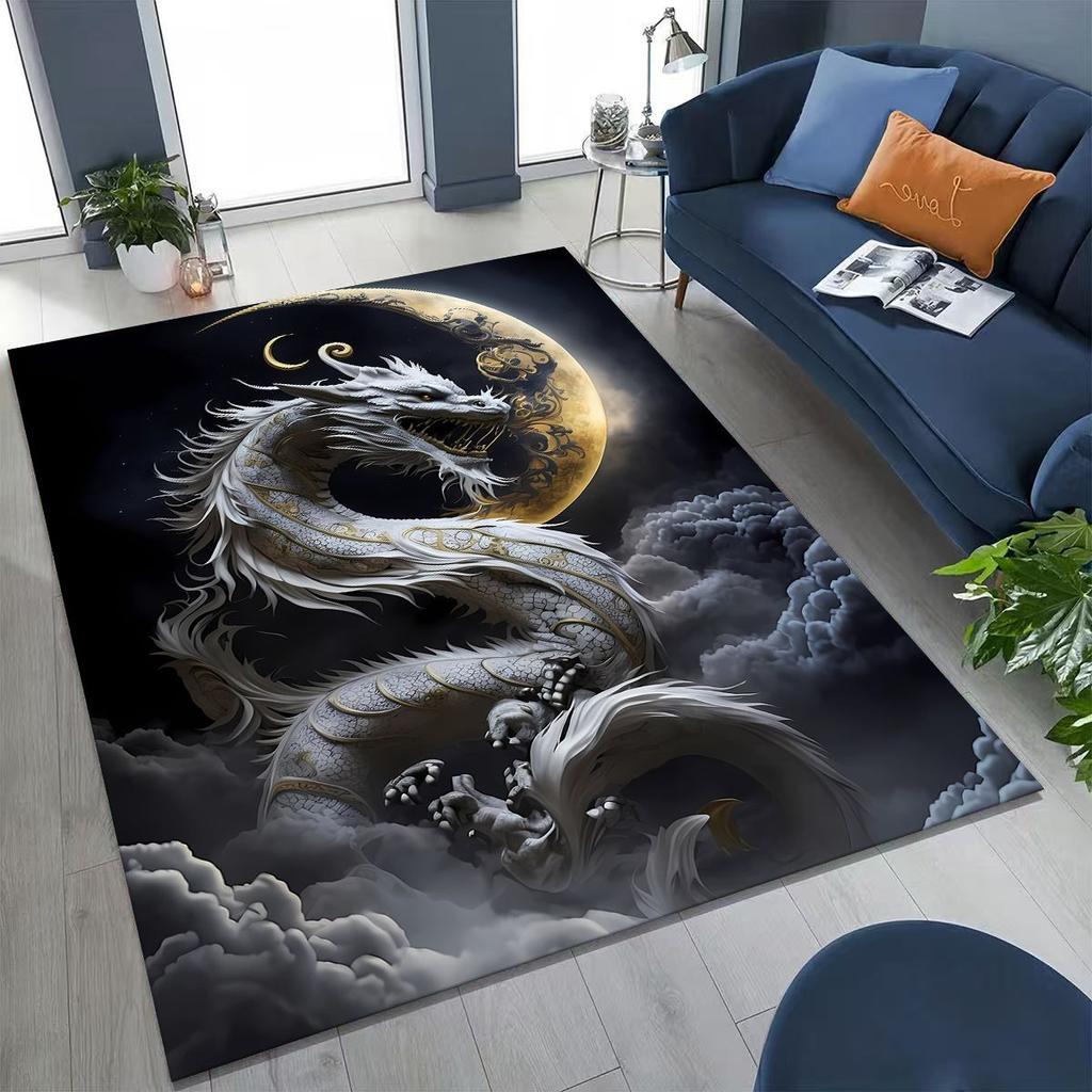 Magic Dragon Mythology Art Chinese Loong Cartoon Rug for Bedroom Living Room Sofa Home Doormat Decor, Large Non-slip Floor Mat