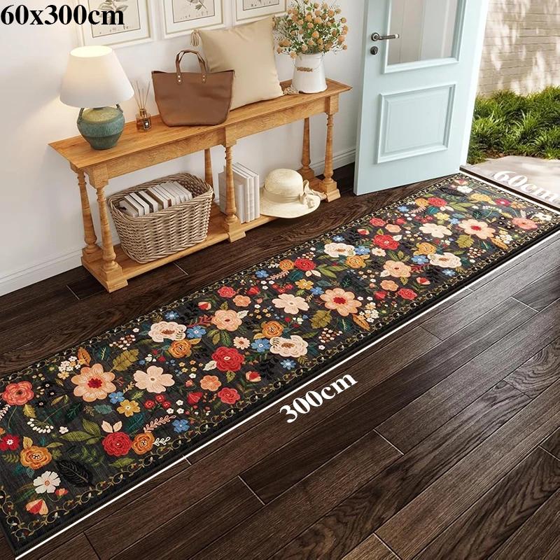 Hallway Carpet Runner Long Rug Machine Washable Folding Non-slip Floor Mat Spring Flower Home Decoration Rugs for Living Room