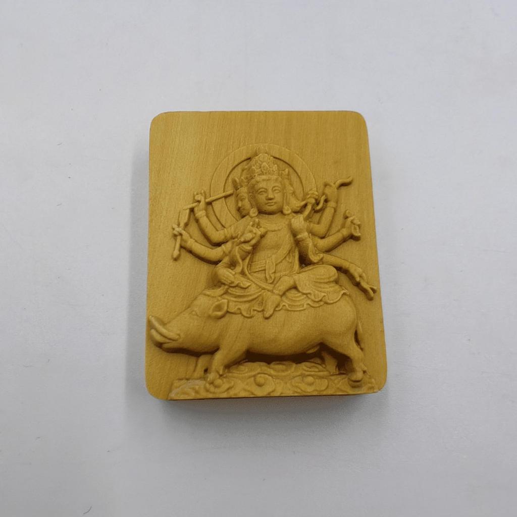 Wooden Buddhist Statue [Marishiten Seated Statue] Guardian Deity (Boxwood) Portable Amulet Accessory (H3.7 × W3cm)