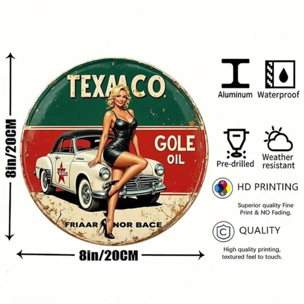 Retro Texaco Oil Metal Tin Sign Wall Decor Aluminum Round Wall Art Vintage 8 Inch