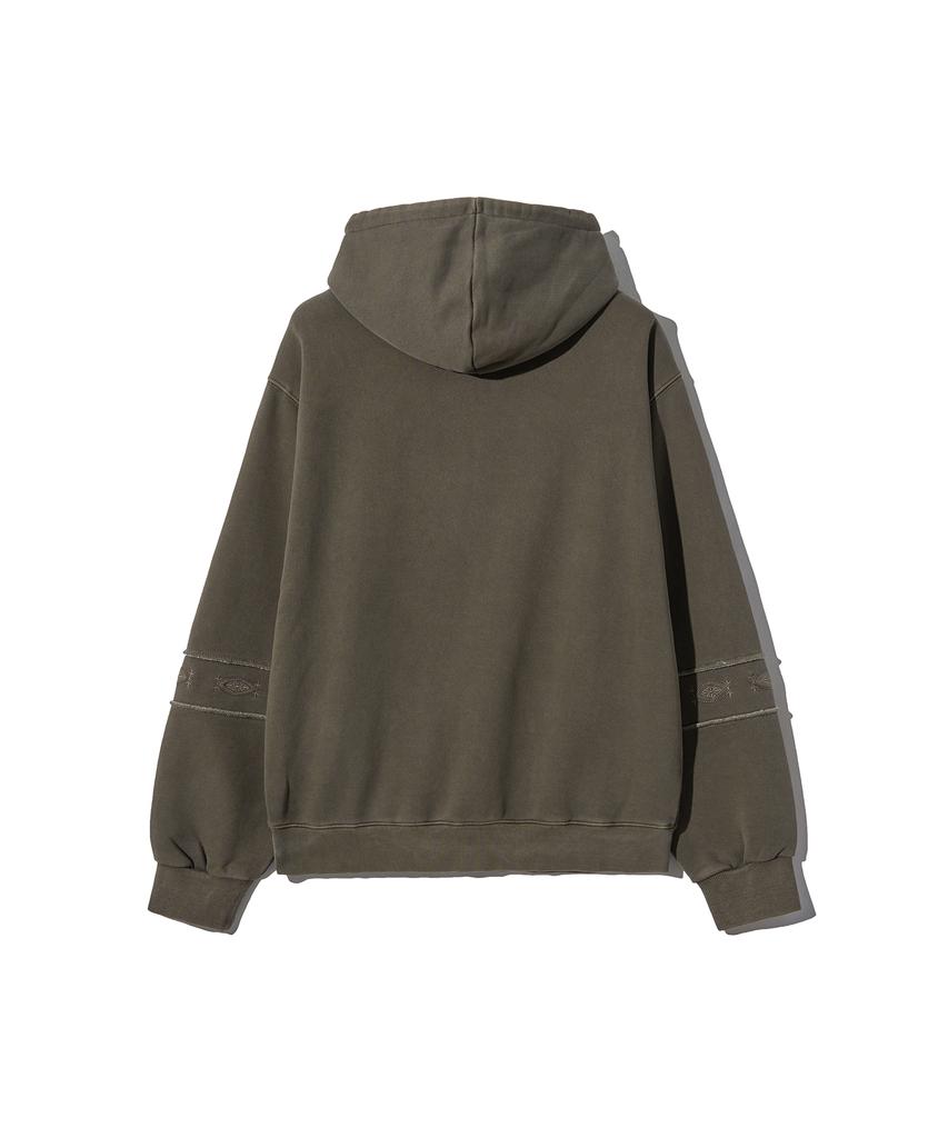 GAKKAI UNIONS Ethnic Sleeve Pigment Hoodie Khaki Mocha