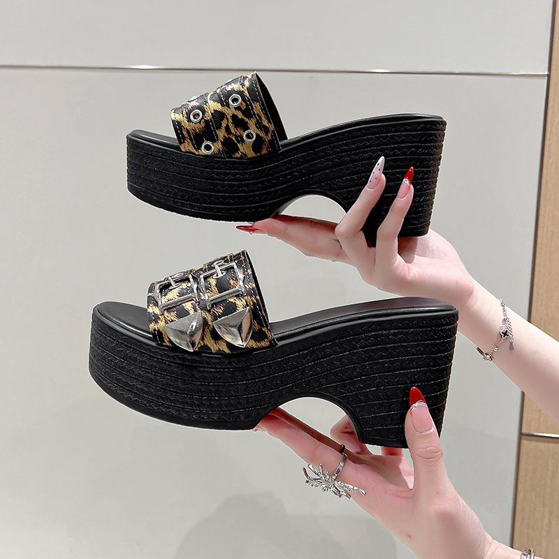 Fashion Sexy 9CM Thick Bottom Bow-shaped Women's Slippers Summer Platform Black Buckle Wedge Sandals Ladies Thick Casual Mules Sandalias
