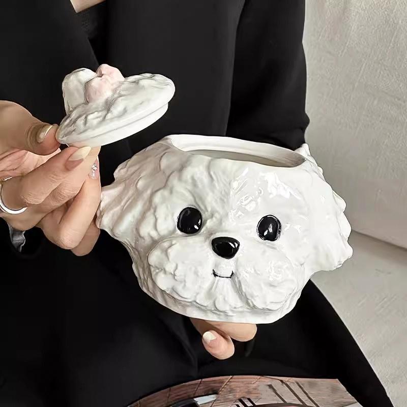 1 Set High-looking Table White Cute Coffee Cup with Lid Festival Blessings Ceramic Mugs Exquisite