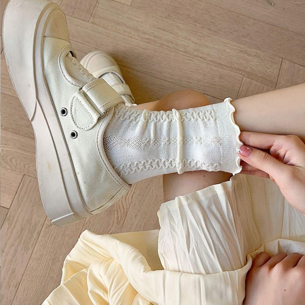 

5Pairs Stripe Sweet Lace Ankle Socks Flower Summer Tube Socks Fashion Ruffle Lace Socks Lady 5Pairs