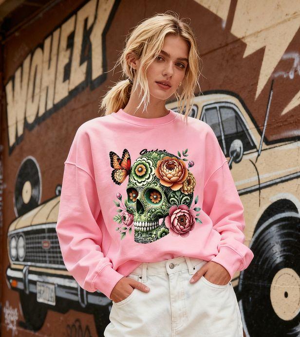Vibrant Colors New Style Heat Transfer Print Sticker Floral Skull Series Iron-On Garment Patterns PET Waterproof Wear-Resistant
