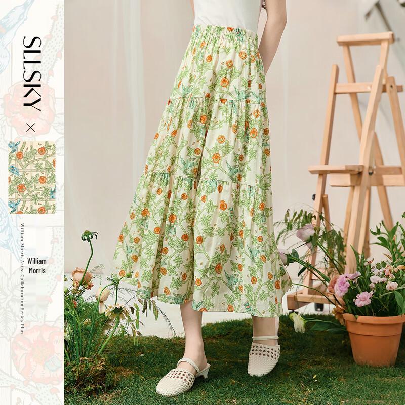 SLLSKY IP Co-Branded Floral Midi Skirt L