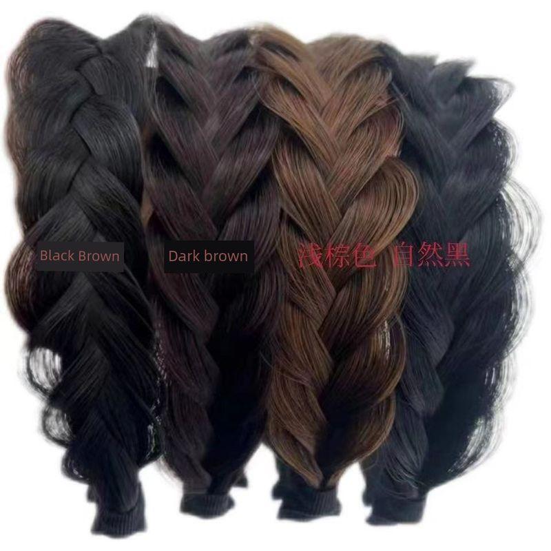 

[Новый расширенный] Парик Обруч для волос Парик Коса Пряди в стиле пончик Парик Головной убор Покрытие для парика Покрытие для седых волос Верхняя заколка Fishbone braid dark brown