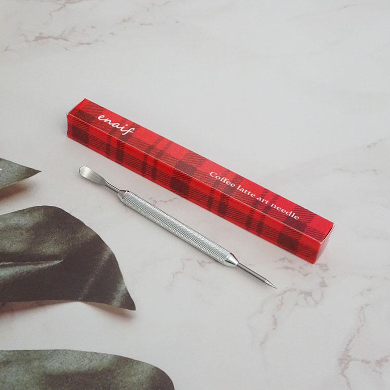 Pear Wood Coffee Latte Art Needle with Golden Hoop Handle