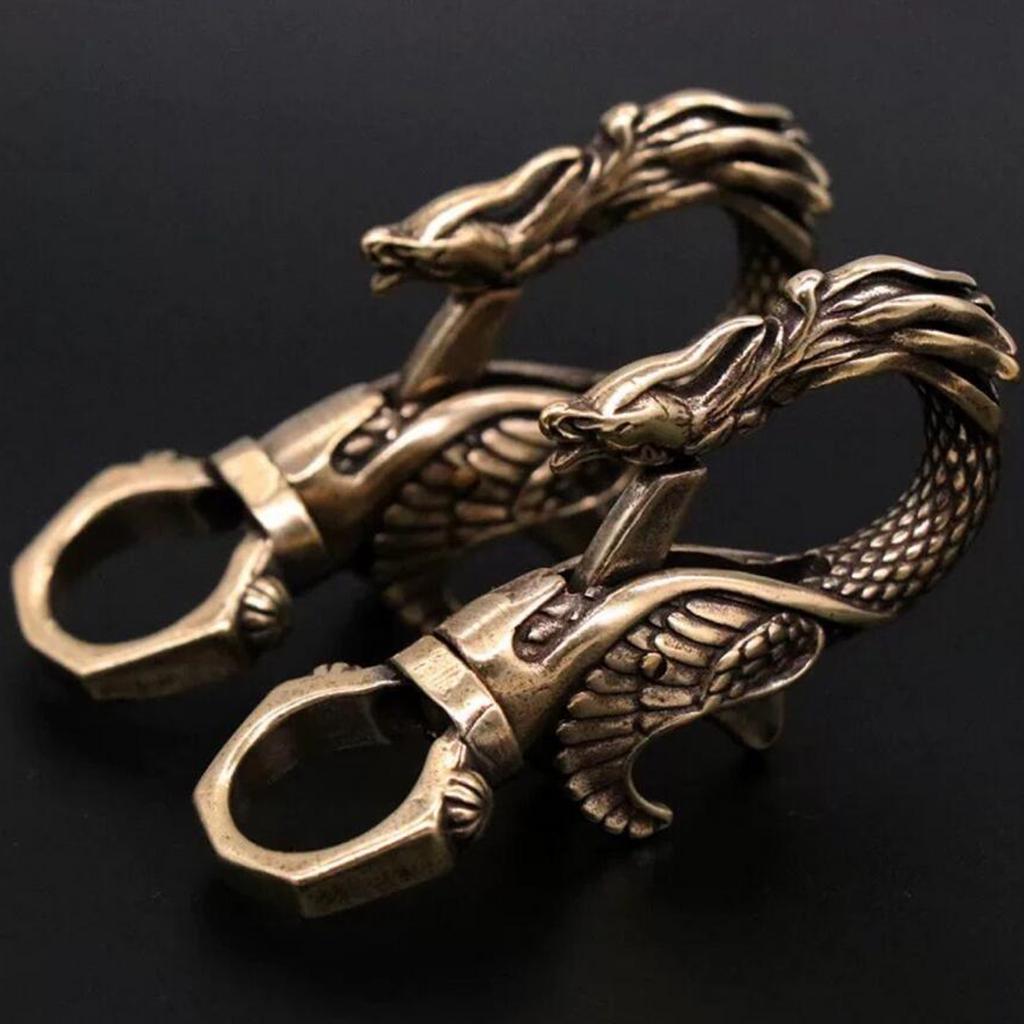 2 Pcs Brass Keychain Bottle Opener Beverage Can Car Key Hook Keyring Tool Retro Dragon Design