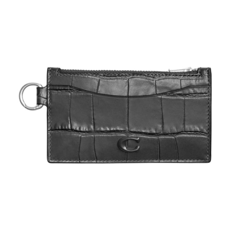 Coach Logo Zip Card Holder Crocodile Embossed Leather Unisex Card Holder Charcoal CW433-CHR Charcoal